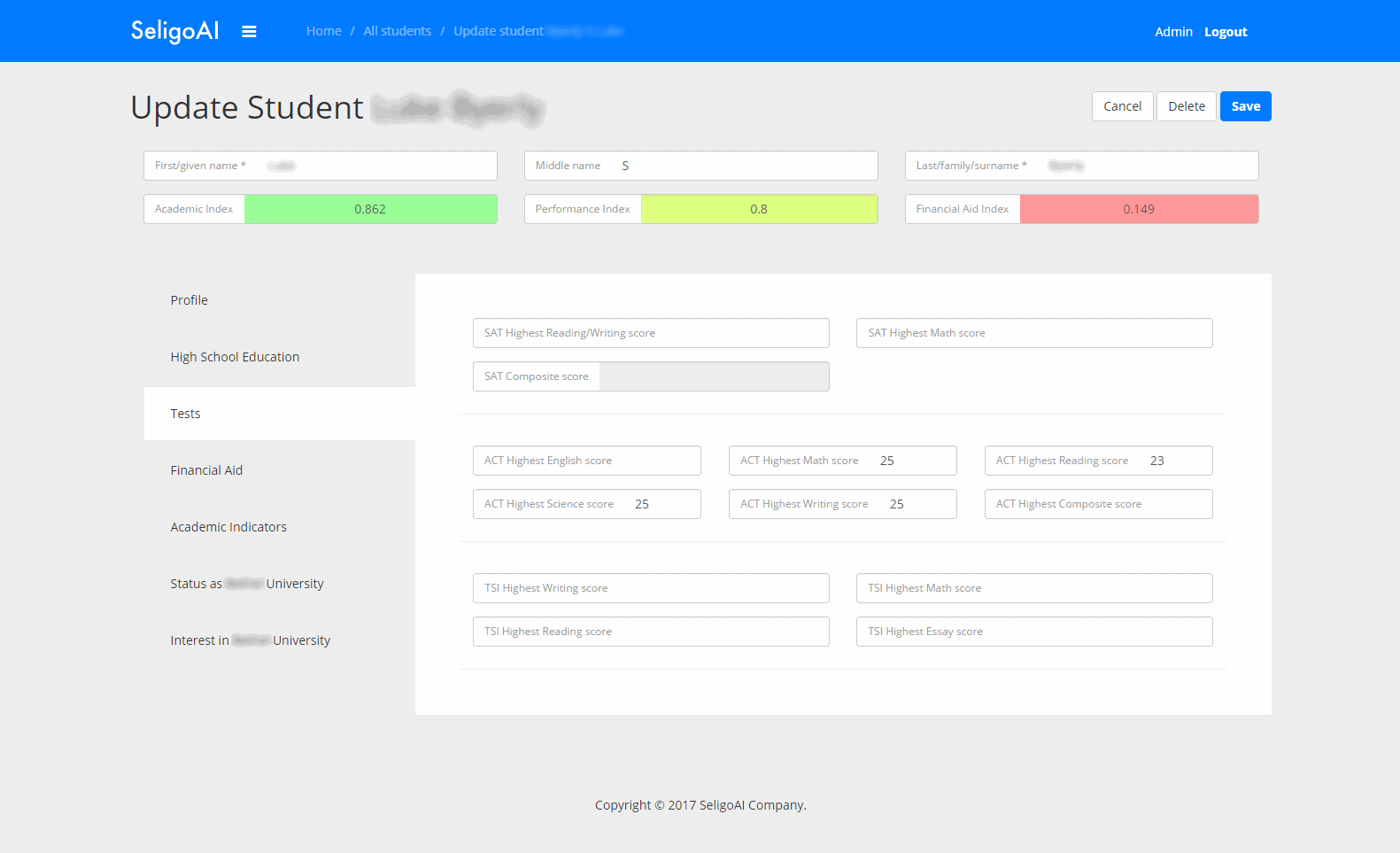 Administrative Interface Screenshot